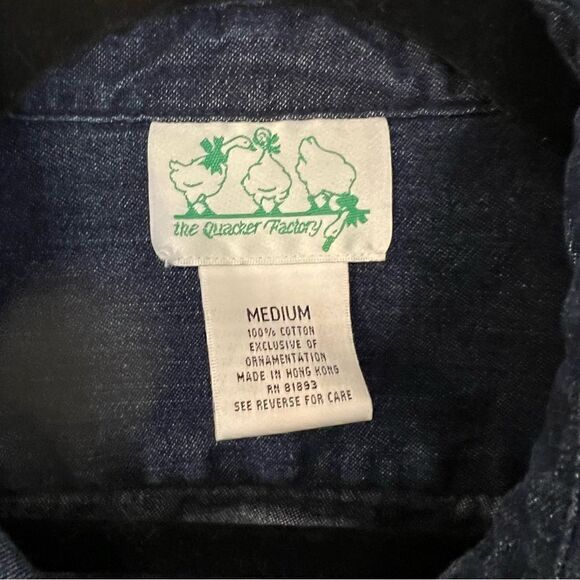 QUACKER FACTORY Womens Medium Blue Denim SEQUIN Blouse Shirt Button Front L/S - Picture 4 of 5